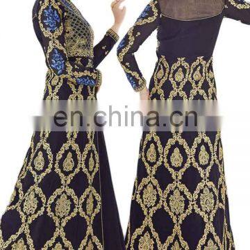 Women Navy Blue Color Occasion Wedding Party Wear Semi-Stitched Dress Material 2017 (anarkali Dresses) photo-3