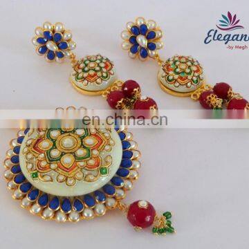 Rajasthani Jaipuri Traditional Tanjore Jewellery-Tanjore Art earrings-wholesale meenakari pearl jhumki -Kundan polaki jhumka