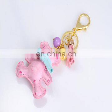 Leather Tassel Cute Bear Shaped Key Ring Wholesale Promotional Key Chain Rhinestone Leather Keychain