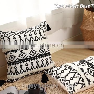 Ready to Ship Home Decoration Pillow Case Printed Tufted Sofa Cushion Cover with tassels