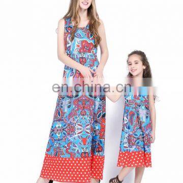 2019 Summer The Parent-child Attire Floral Print Sleeveless Long Dress With Splicing Bottom (this Link for Girls,1-12years) photo-3