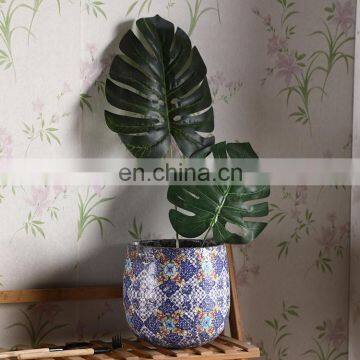 Wholesale exquisite vintage design flower pattern purple ceramic flower plant pots for livingroom veranda