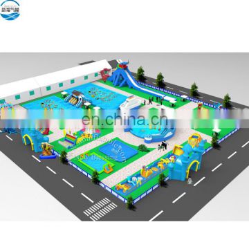 PVC Tarpaulin Commerical Inflatable Amusement Park, Inflatable Land Water Park For Playing Equipment On Land