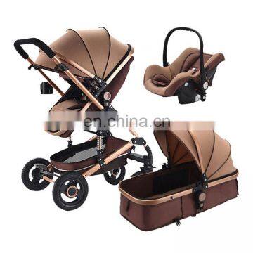 Baby stroller leather 3 in 1 2018 fashion baby stroller luxury leather 3 in 1 baby trolley 3 in 1