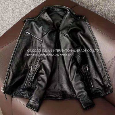 2021NEW FASHION WASHED MEN'S GENUINE COWSKIN LEATHER JACKET FACTORY HOT SALE photo-2