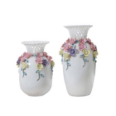 European Modern Simple Fashion Hollow Gild Knit White Ceramic Vase For Home Decor photo-5