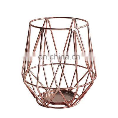 home decoration floor stands candle holder Geometric iron wire wedding rose gold candle holder