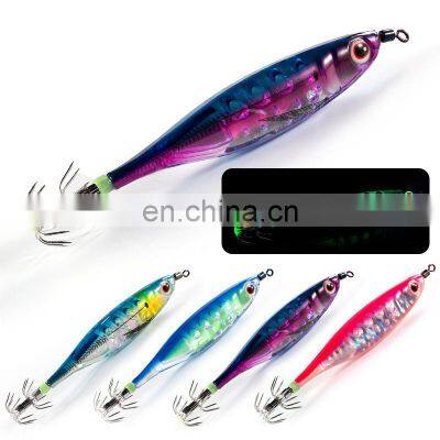 High Quality 8cm/9.5g Hard Shrimp Bait Luminous Squid Jig Lures Wood Shrimp