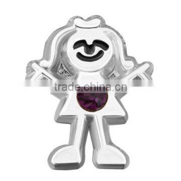 metal charm girl birthstone floating charm (February)