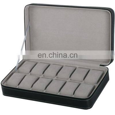 Watch storage box PU leather custom black 12 slots 6 slots watch box luxury