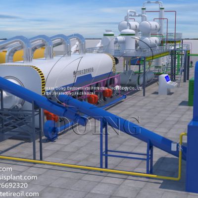 Fully continuous waste tyre to fuel oil pyrolysis plant