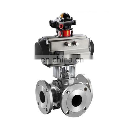 COVNA AC220V DN25 304 Stainless Steel Air Control Ball Valve 3 ways ANSI Pneumatic Flange Ball valve