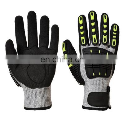 High Impact Cut Resistant TPR Knuckle Protection Nitrile Sandy Coated Hand Working Mechanical Gloves