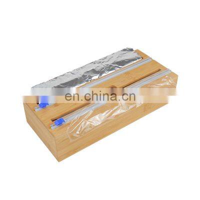 Factory direct supply 2 in 1 compatible bamboo plastic wrap dispenser foil wrap storage drawers organizer box for kitchen