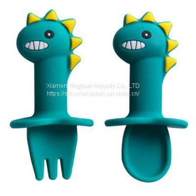 Silicone Baby Small Spoon and Fork With Dinosaur Shape photo-3