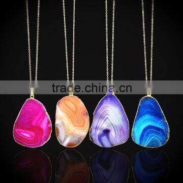 Natural stone craft crystal pendant cutting lines flat big stones charms pendants cheap women necklace