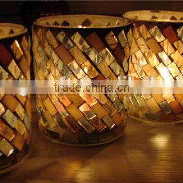 Ocean Blue Mosaic Pillar Votive Candle Jars Wedding Centerpiece