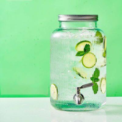 Large-Cap Glass Dispenser With Spigot! Thick Glass, Sleek Spigot for Easy Pour. Holds Drinks, Fruit Design—ideal for Parties. photo-5