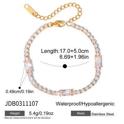Gold Plated Stainless Steel Tennis Bracelet With CZ Drop Charm for Women Waterproof Adjustable Chain Bracelet Jewelry Wholesale photo-3