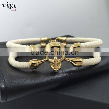 2016 Fashion Skull Men Bracelet, Genuine Stingray Leather Cord Bracelet, Stainless Steel Clasp Bracelet With High Quality End photo-6