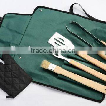 yangjiang factory manufacture stainless steel portable korean bbq tools with wood handle