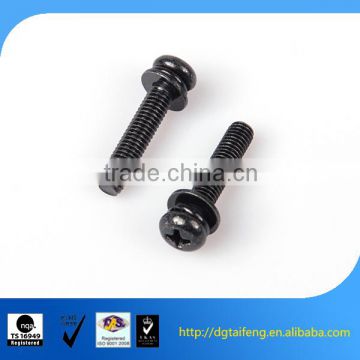 black oxide pan head philips screw with round and spring washer