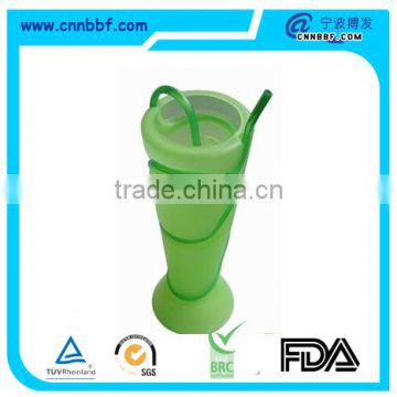 Custom Party suppluy cup with straw/Lumo Tumbler 500ml Blow Moulded Wrap Around Straw Dayglo Green