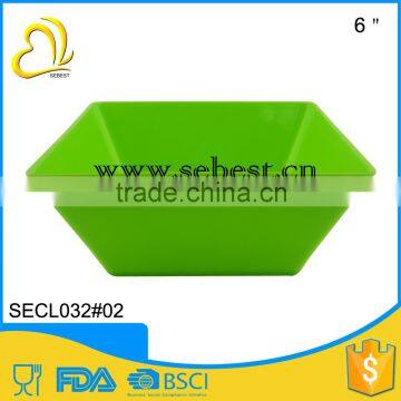 Sales promotion melamine product green 6" square shape plastic dessert bowls