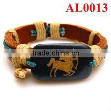 2012 Hot bracelet engraved with blue&beige cords and a black ox bone square AL0013