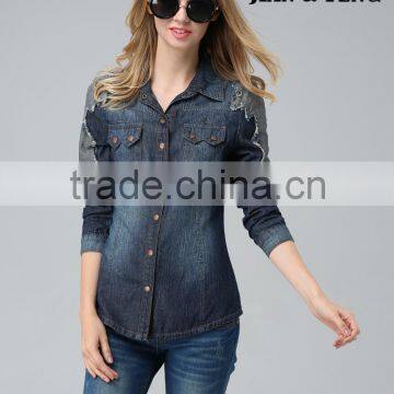 Guangzhou Wholesale Custom OEM Lace Mens Soccer Lady Denim Shirt Women for Good Quality photo-3