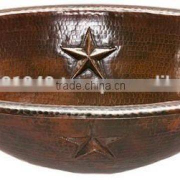 Handmade Round Copper Sink with Embossed Work