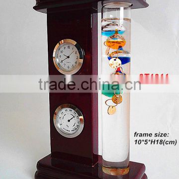 westher station Wooden Frame Galileo Thermometer with Clock and Hygrometer