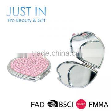 Wholesale Rhinestone Heart Shaped Hand held Personalised Compact Mirrors For Bridesmaids