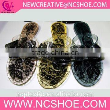 crystal thong women flip flop jelly slipper with lace and bowknot