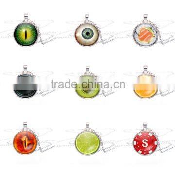 factory directly selling fashion wholesales dragon eyes 3D printed chain round pendant necklace Glass Cabochon Necklace