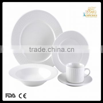 20pcs embossed white porcelain dinner set