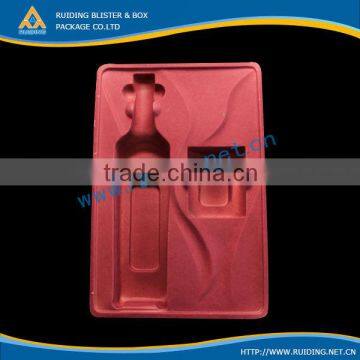 red PS flocked blister tray for wine bottle