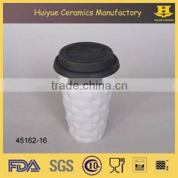 Insulated Double Wall Embossed Ceramic Travel Mug With Silicone Lid photo-2