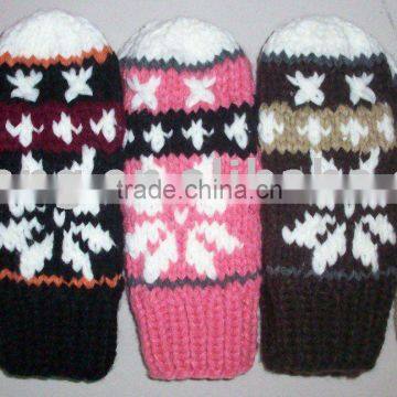 knitting gloves handmade mixed colour stripes