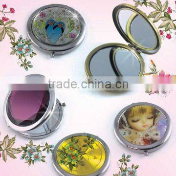 High-end round dual sided compact pocket metal miror with various finishes