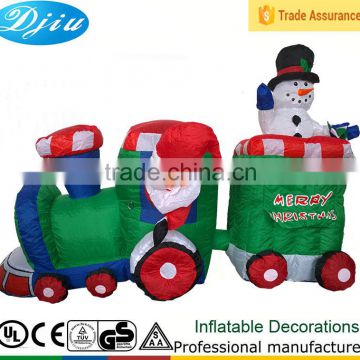 DJ-XT-27 inflatable christmas santa claus drving train with movable snowman festival decoration