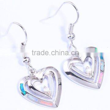 925 Sterling Silver Heart Shape Simulated Opal Heart Earrings