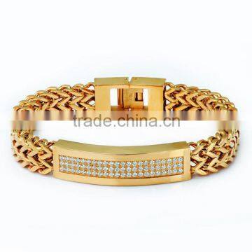 2016 double strand franco chain mens id bracelets with thick CZ diamond curved bar                        
                                                Quality Choice