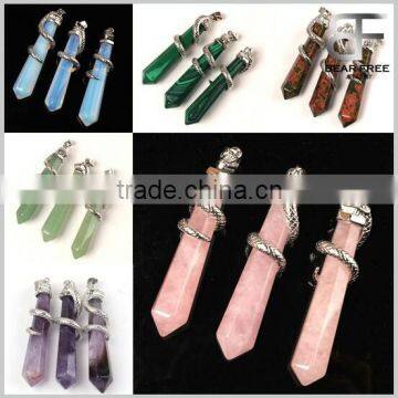 Snake Chakra Healing Pendants for Necklace Natural Opal Malachit Unakite Rose Quartz Amethyst and Green Aventurine