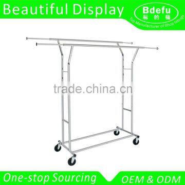 Double Rail Adjustable Supreme Commercial Grade Clothing Garment Rack with Brake Wheels