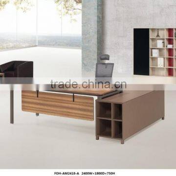 Top grade walnut color MFC boss table and chair with side table and cabinet(FOH-AM2418-A)