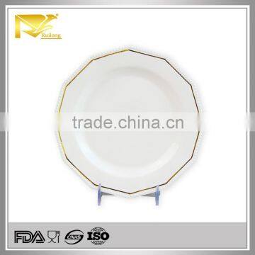 Tableware white gold rim embossed bulk custom ceramic plates