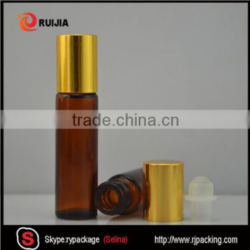 empty perfume amber glass roll on bottle 10ml with steel roller