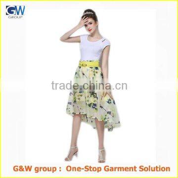 custom latest fashion designer printed woman skirt long