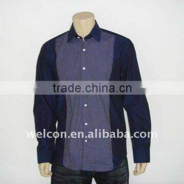 Men's city casual 100% cotton blue pinstripe shirt